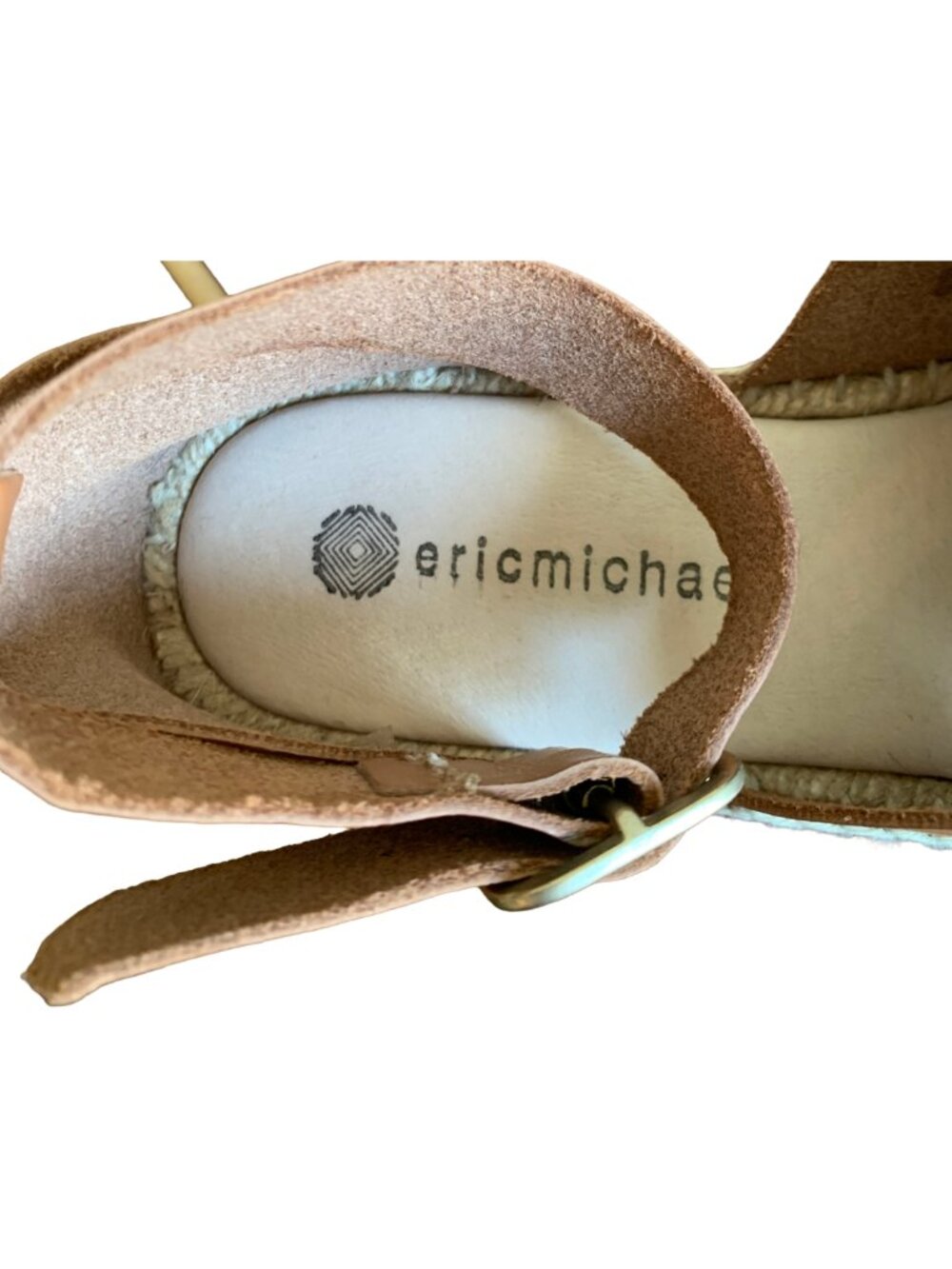 ERIC MICHAEL Tan Bridget Espadrille Ankle Wrap Wedge Leather Boho Sandals Sz 5.5 - Picture 9 of 9